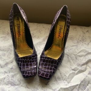 J Renee Alecia purple square toe croc embossed/with gold accents heel-pre owned